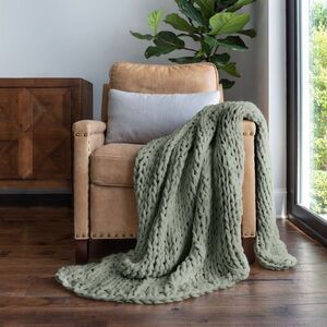 Becky Cameron - Chunky Knit Throw Blanket Braided, Soft & Cozy - B Eucalyptus